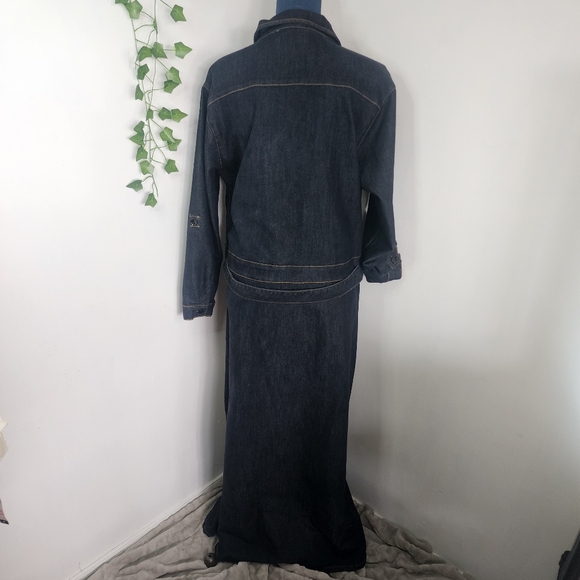 Thrill Dark Blue Denim Maxi Dress Button Down with Front Slits - Picture 6 of 11